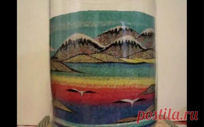 Композиция из песка. Объемная картина в стакане