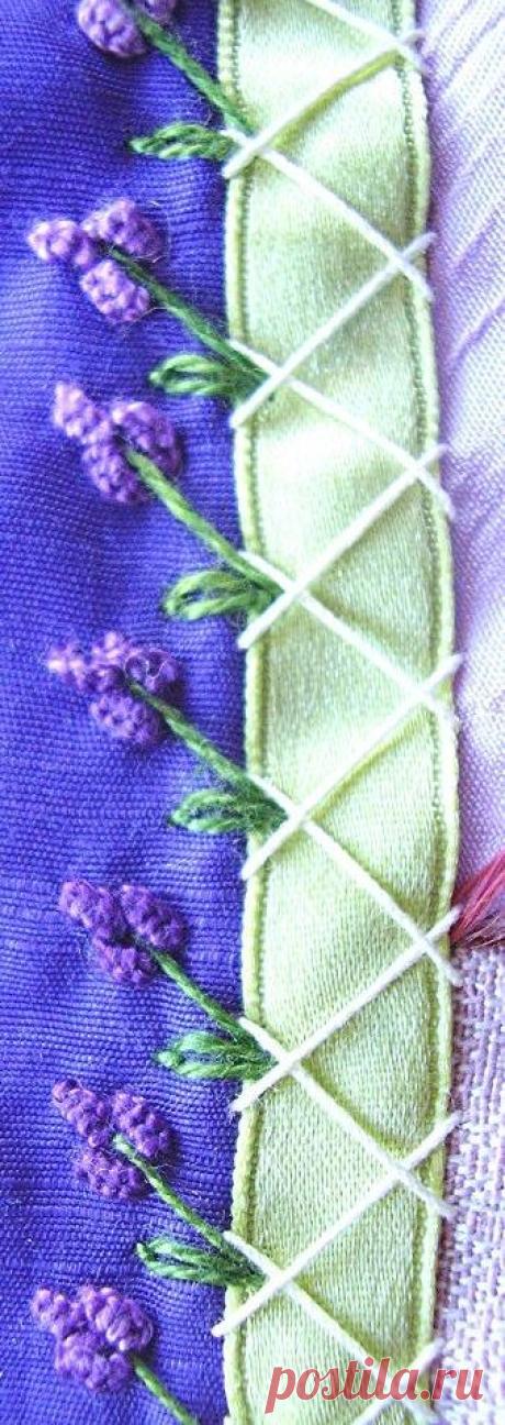 Crazy Quilt Embroidery Stitches from crazyQstitcher: "Herringbone (crochet cotton), straight, detached chain and cast-on stitches in DMC perle. ...…