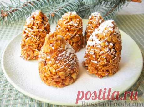 Рецепт: Новогодний десерт без выпечки "Еловые шишки" на RussianFood.com
