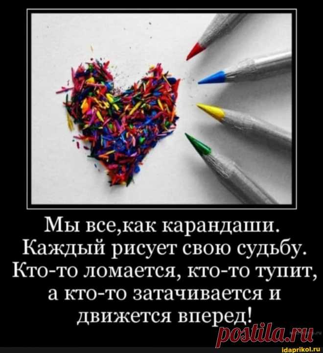 Мы все,как карандаши. Каждый рисует свою судьбу. Кто-то ломается, кто-то тупит, а кто-то затачивается и движется вперед! - ) / АйДаПрикол .)