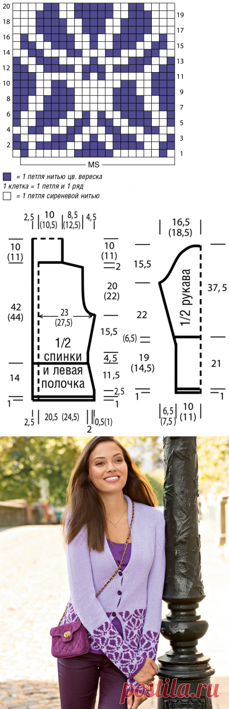 Сиреневый жакет с жаккардовым узором - схема вязания спицами. Вяжем Жакеты на Verena.ru