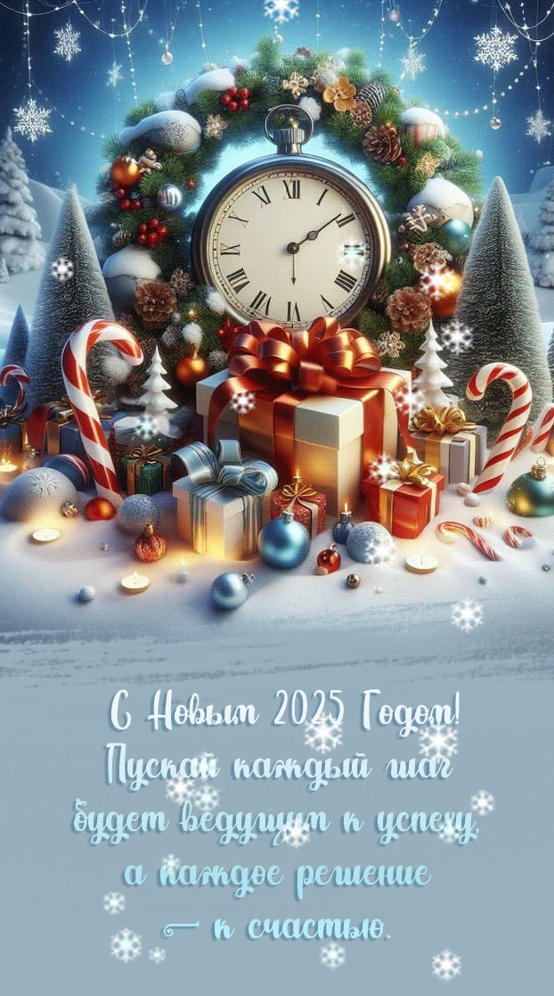 С Новым годом, дорогие!
Будьте счастливы всегда,
Пусть мечты осуществятся,
Не грустите никогда.