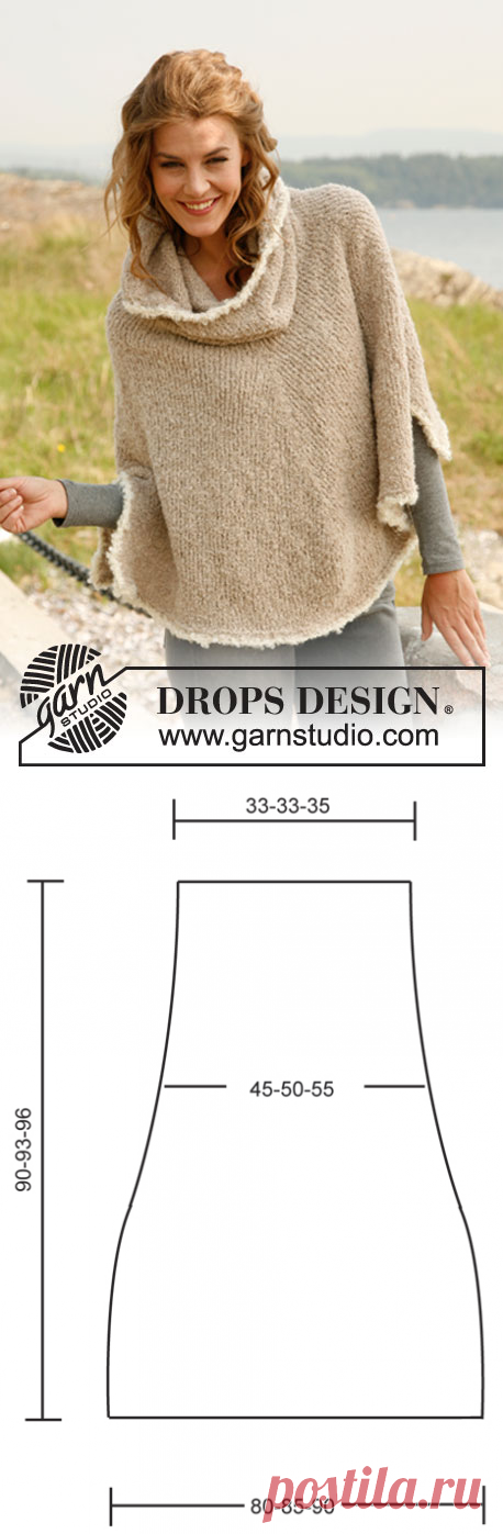 Robin - Knitted DROPS poncho with large collar in “Alpaca Bouclé”. Size S-XL. - Free pattern by DROPS Design