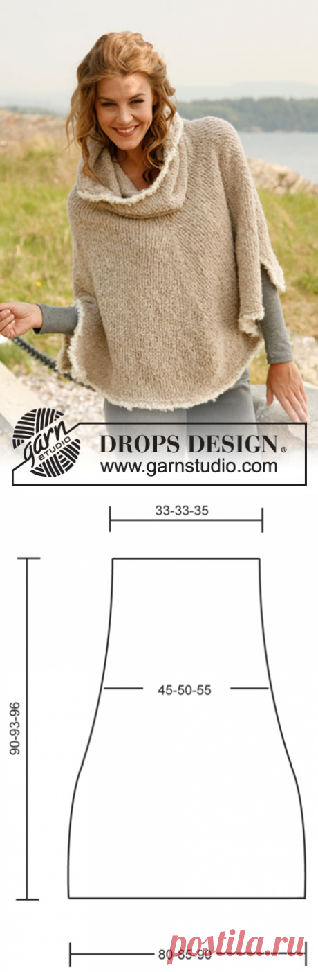 Robin - Knitted DROPS poncho with large collar in “Alpaca Bouclé”. Size S-XL. - Free pattern by DROPS Design