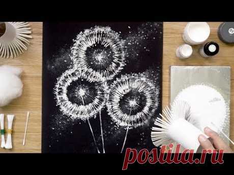 Рулоны туалетной бумаги Одуванчик Ватные тампоны Техника рисования, Easy Creative Art