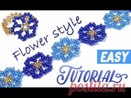 How-to make a beautiful flower bracelet using a seed beads / Красивый цветочный браслет из бисера