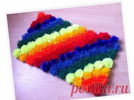 Rainbow Pom Pom shag rug  DIY /How to make a rug at home.DIY RUGS