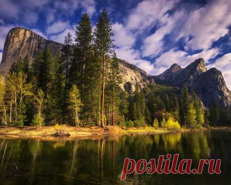 Картинки деревья, горы, природа, река, утро, калифорния, йосемити, california, yosemite national park - обои 1280x1024, картинка №354525