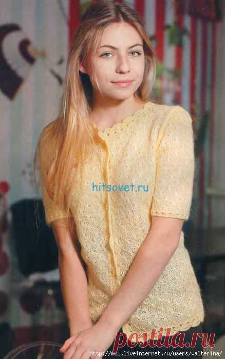 Жакет с коротким рукавом, спицы и крючок