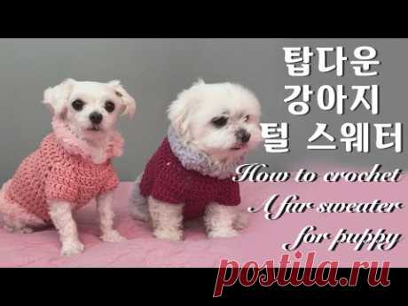 [ENG](코바늘 강아지옷뜨기)탑다운 강아지 털스웨터 뜨기/How to crochet a puppy sweater