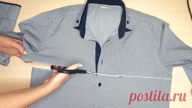 Рубашка мужа долго висела в шкафу без дела. Решила сшить из нее обновку для дочки, добавив немного кружева | Идеи DIY от Элен | Яндекс Дзен