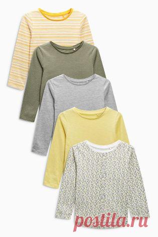 Купить Набор из пяти топов с длинным рукавом (цвета хаки, желтый) (3 мес.-6 лет) - Покупайте прямо сейчас на сайте Next: Россия