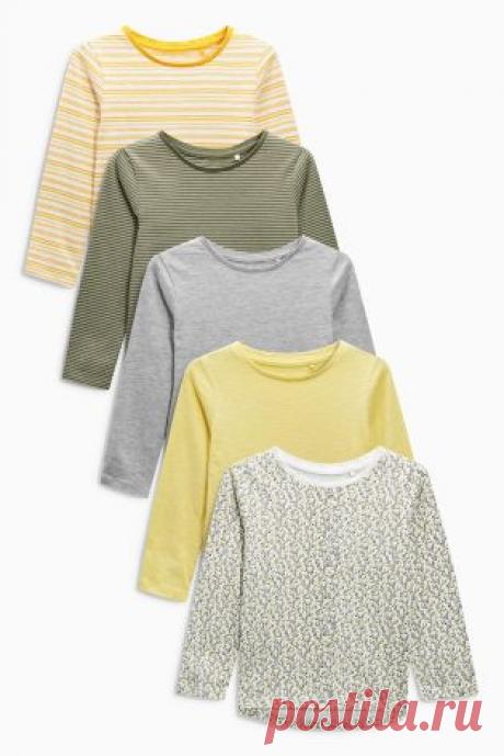 Купить Набор из пяти топов с длинным рукавом (цвета хаки, желтый) (3 мес.-6 лет) - Покупайте прямо сейчас на сайте Next: Россия