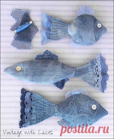 Vintage with Laces: Upcycled Denim Fish Published in GreenCraft Magazine