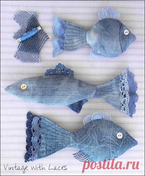 Vintage with Laces: Upcycled Denim Fish Published in GreenCraft Magazine