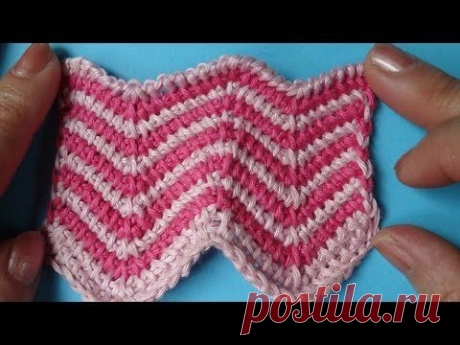 Зигзаг крючком Узор тунисского вязания 20 - YouTube