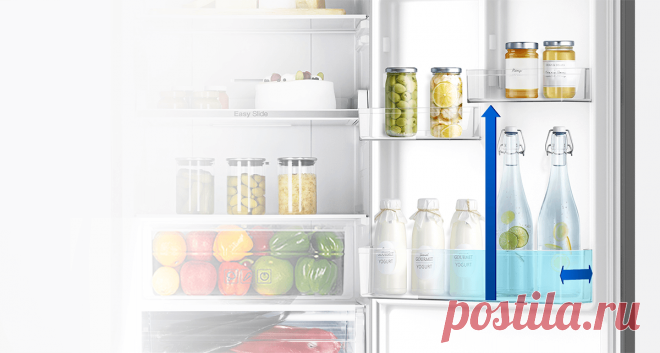 М.Видео - Вместительность и удобство
Благодаря умному распределению внутреннего пространства в холодильнике найдётся место для большого объёма продуктов. Дверной карман рассчитан на хранение нескольких больших упаковок молока или соков и вмещает два ряда банок или бутылок с напитками, что экономит место на полках.