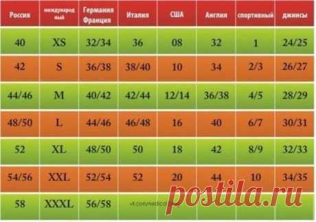 Таблица размеров