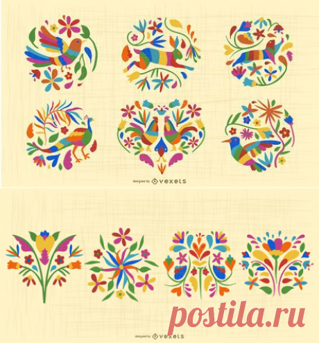 Mexican Otomi Style Animal Design Set Vector Download