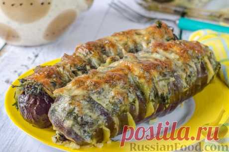 Рецепт: Запечённые баклажаны "Гармошка" с картофелем, под сырной корочкой на RussianFood.com