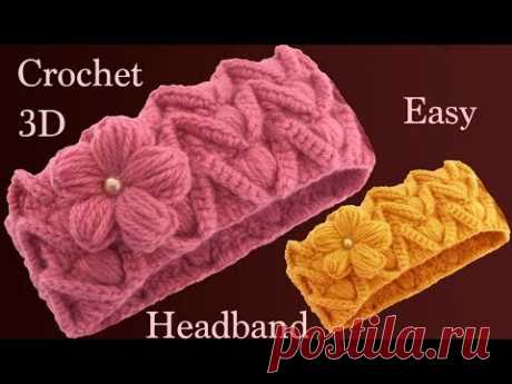 Diadema con flor a Crochet en Punto 3D con relieves tejido tallermanualperu