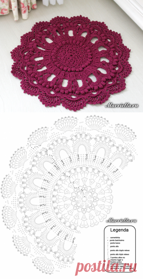 Красивый круглый коврик крючком