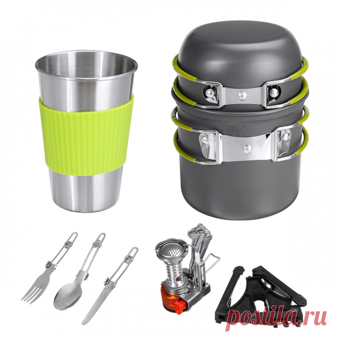portable outdoor camping tableware cookware folding stove cooking bowl pot fork picnic set Sale