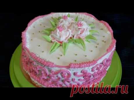 Торт с ПЕРСИКАМИ Рецепт торта Украшение тортов белково заварным кремом Cake decorating