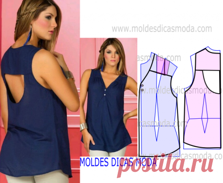 MOLDE DE BLUSA COM DECOTE NAS COSTAS -93 - Moldes Moda por Medida Observe com atenção e rigor a transformação do molde de blusa com decote nas costas antes de iniciar qualquer outro processo.