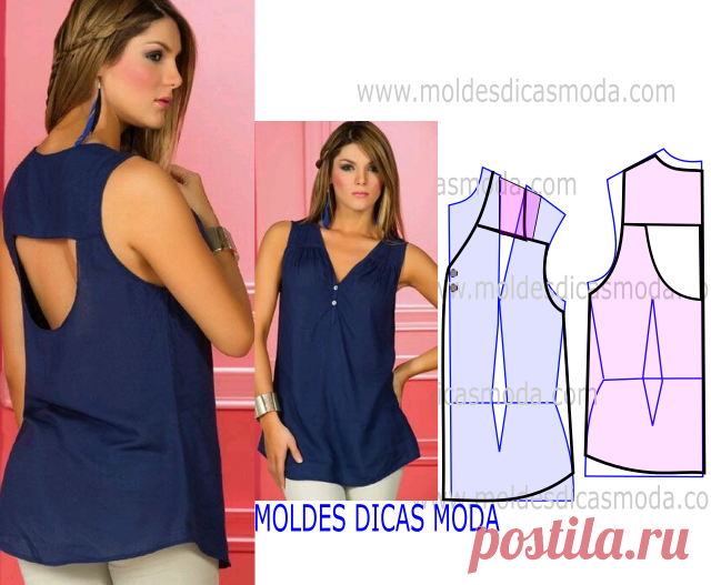 MOLDE DE BLUSA COM DECOTE NAS COSTAS -93 - Moldes Moda por Medida Observe com atenção e rigor a transformação do molde de blusa com decote nas costas antes de iniciar qualquer outro processo.