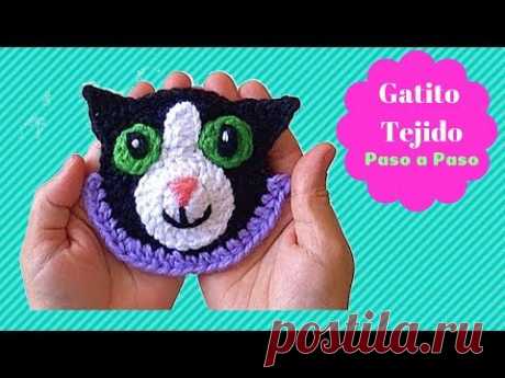 GATITO TEJIDO A CROCHET PARA DECORAR GORROS Y BUFANDAS PASO A PASO