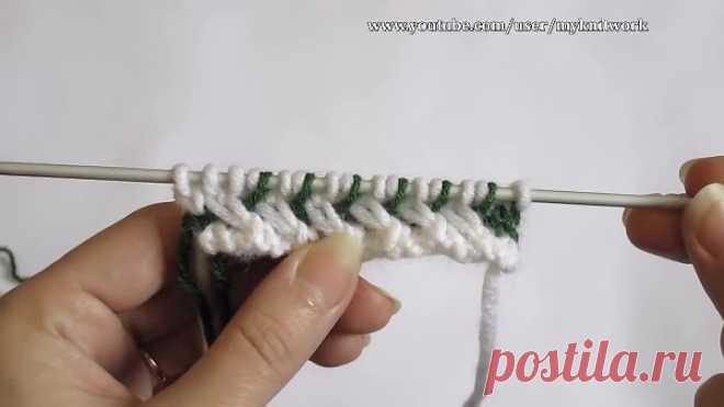 Вязание спицами. Узор Двухцветная путанка. How to Knit the Two Color Plaited Bas