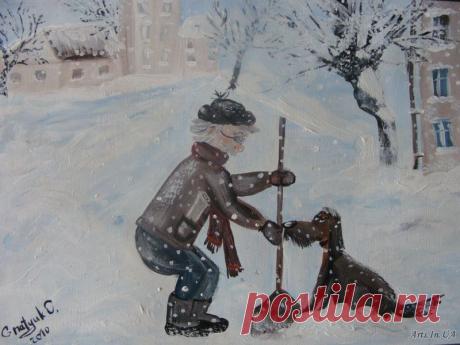 Снежная зарисовка. Дворник. - Гнатюк Оксана Николаевна - - Arts.In.UA