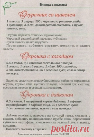 Огуречник со щавелем. Окрошка с холодцом. Окрошка с дайконом