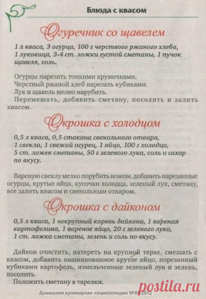 Огуречник со щавелем. Окрошка с холодцом. Окрошка с дайконом