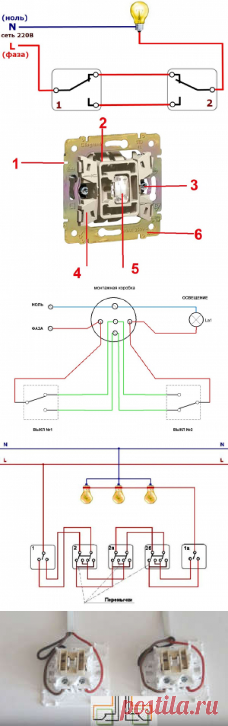 Схема подключения проходного выключателя с 2х мест: правильный монтаж и обзор предложений рынка!

Для повышения уровня комфорта при эксплуатации светильников пригодится схема подключения проходного выключателя с 2х мест. На практике применяют при необходимости большее количество точек управления. Для экономии времени и денежных средств рабочие операции выполняют самостоятельно.