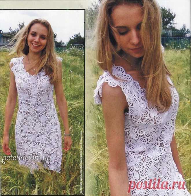 Нарядное платье из цветочных мотивов. Описание, схемы