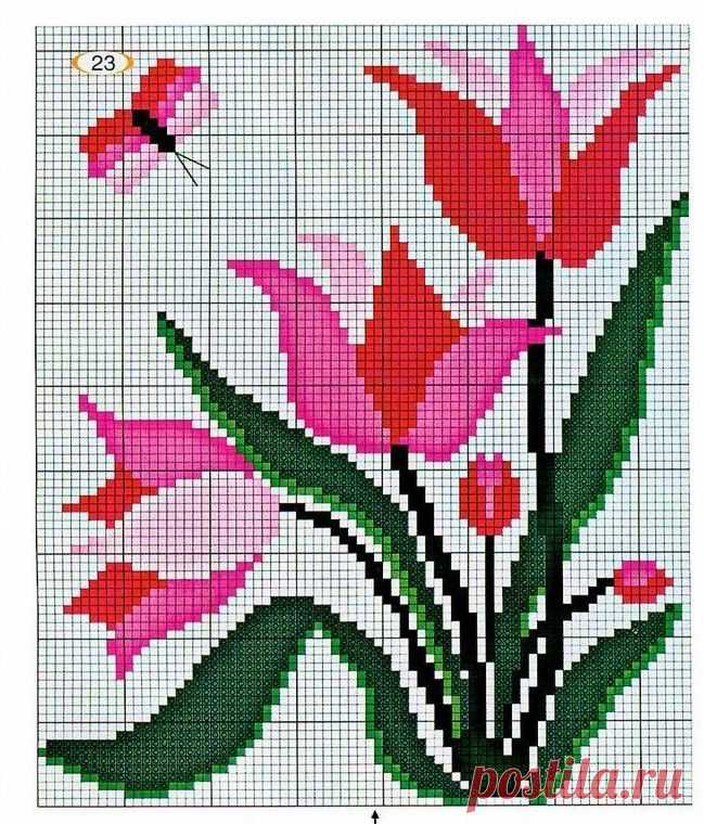 Izšūšana Soli pa solim: Cross stitch - Ziedi