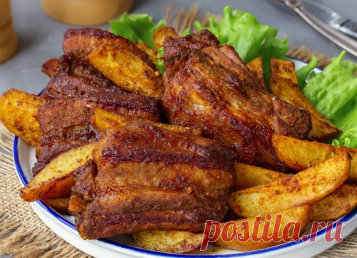 Свиные рёбра запечённые с картошкой