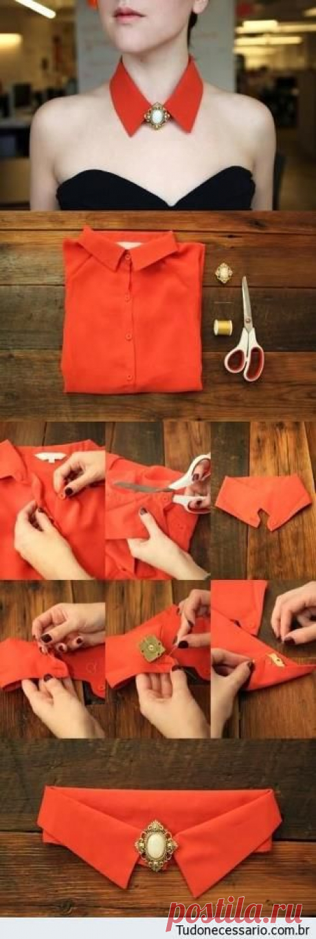 DIY collar necklace from old shirt and button
