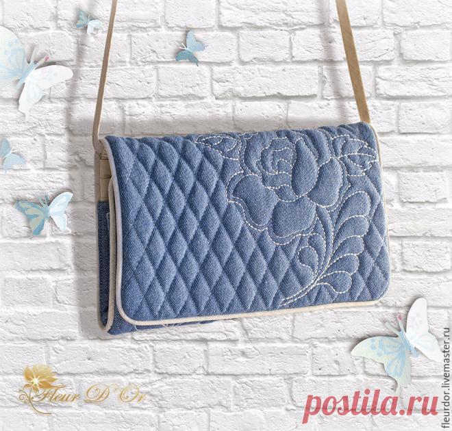Купить Джинсовая, стеганая  сумочка через плечо 
