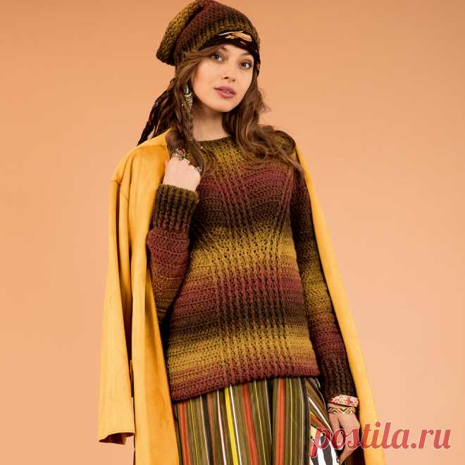 Джемпер в осенней гамме из пряжи секционного крашения. Крючком. / Verena.ru