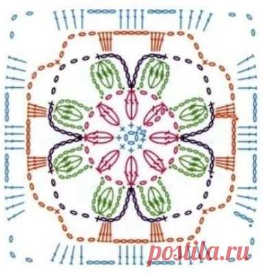 Отличные квадратные мотивы крючком со схемами - добро пожаловать, вязальщицы! | Вязалки Веселого Хомяка | Дзен