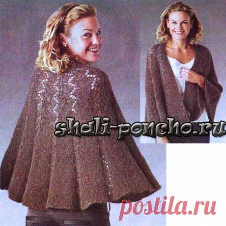 Полукруглая шаль с ажурными полосками. Спицами. / shali-poncho.ru