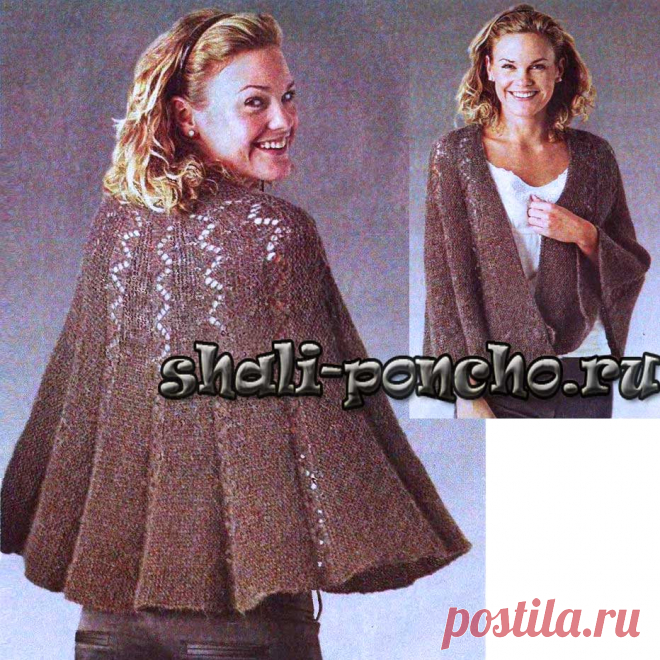 Полукруглая шаль с ажурными полосками. Спицами. / shali-poncho.ru