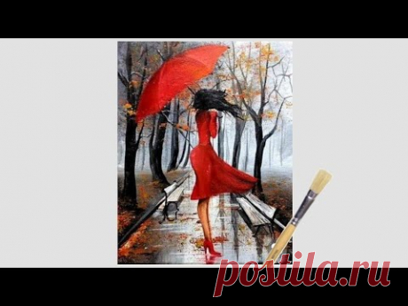 Easy Rainy season scenery drawing for beginners|| Green forest landscape scenery||girl with umbrella - YouTube