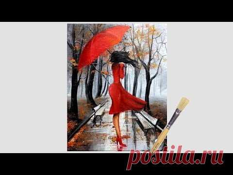 Easy Rainy season scenery drawing for beginners|| Green forest landscape scenery||girl with umbrella - YouTube