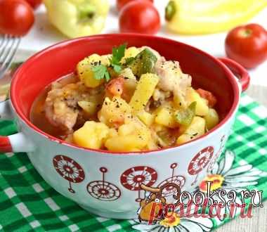 Картофель тушеный с курицей в соусе из сладкого перца и помидоров фото рецепт приготовления