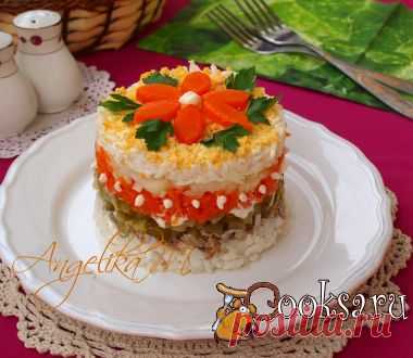 Слоёный салат с рисом и сардинами фото рецепт приготовления