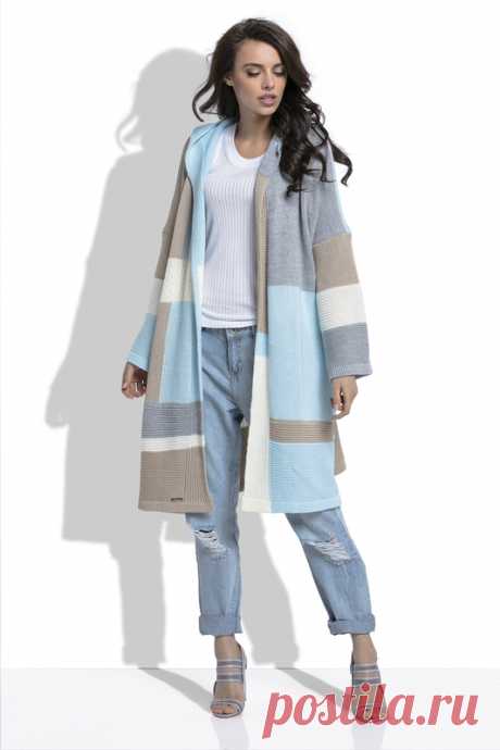 Кардиган FOBYA Бренд: FOBYA. Артикул: F515_SKYBLUE BLUE, BEIGE. Цвет: синий, бежевый. Состав: 80% акрил, 20% шерсть. Особенности: Размер OS соответсвует российскому 42-46. Длина изделия 95 см.. Сезон: Всесезон. Страна дизайна: Польша. Страна производства: Польша